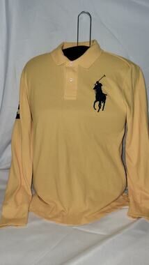 Polo Ralph Lauren Boys Medium 10-12 Yellow Long Sleeve Big Pony Polo Shirt Blue